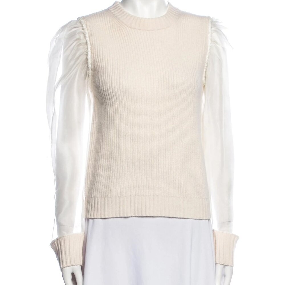 Sea New York "James" Organza Puff Sleeve Sweater | Size S | Ivory